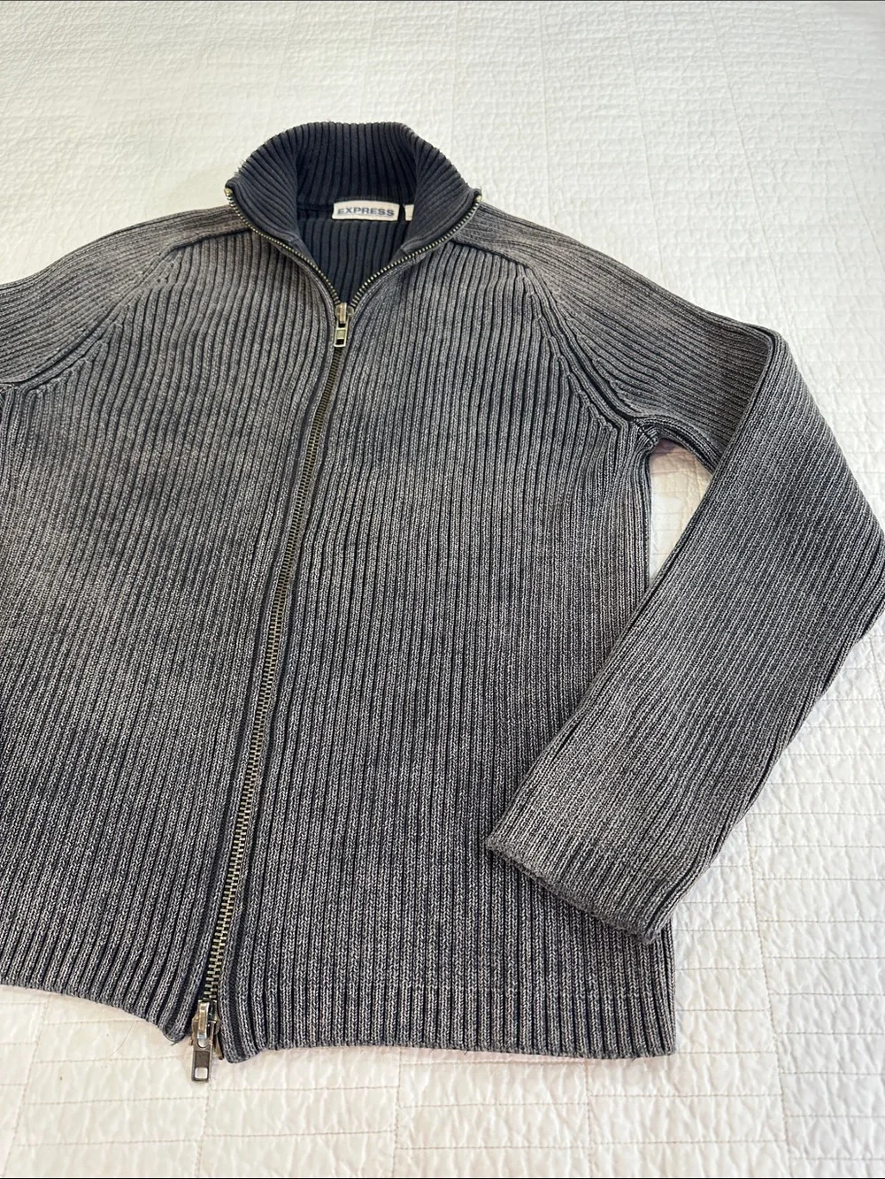 Express Mens Ribbed, Zip Up Sweater - Size M - EUC